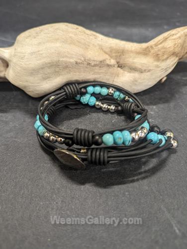 Leather/Turquoise Wrap Bracelet by Lu Heater
